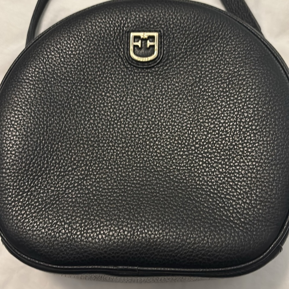 Furla Dotty Black w/gold accents Leather Crossbody small Bag top handle designer - Picture 4 of 14